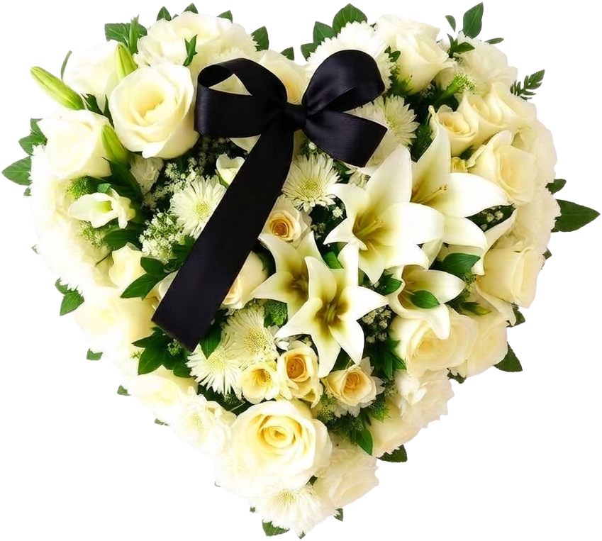 Aranjament funerar în formă de inimă din flori