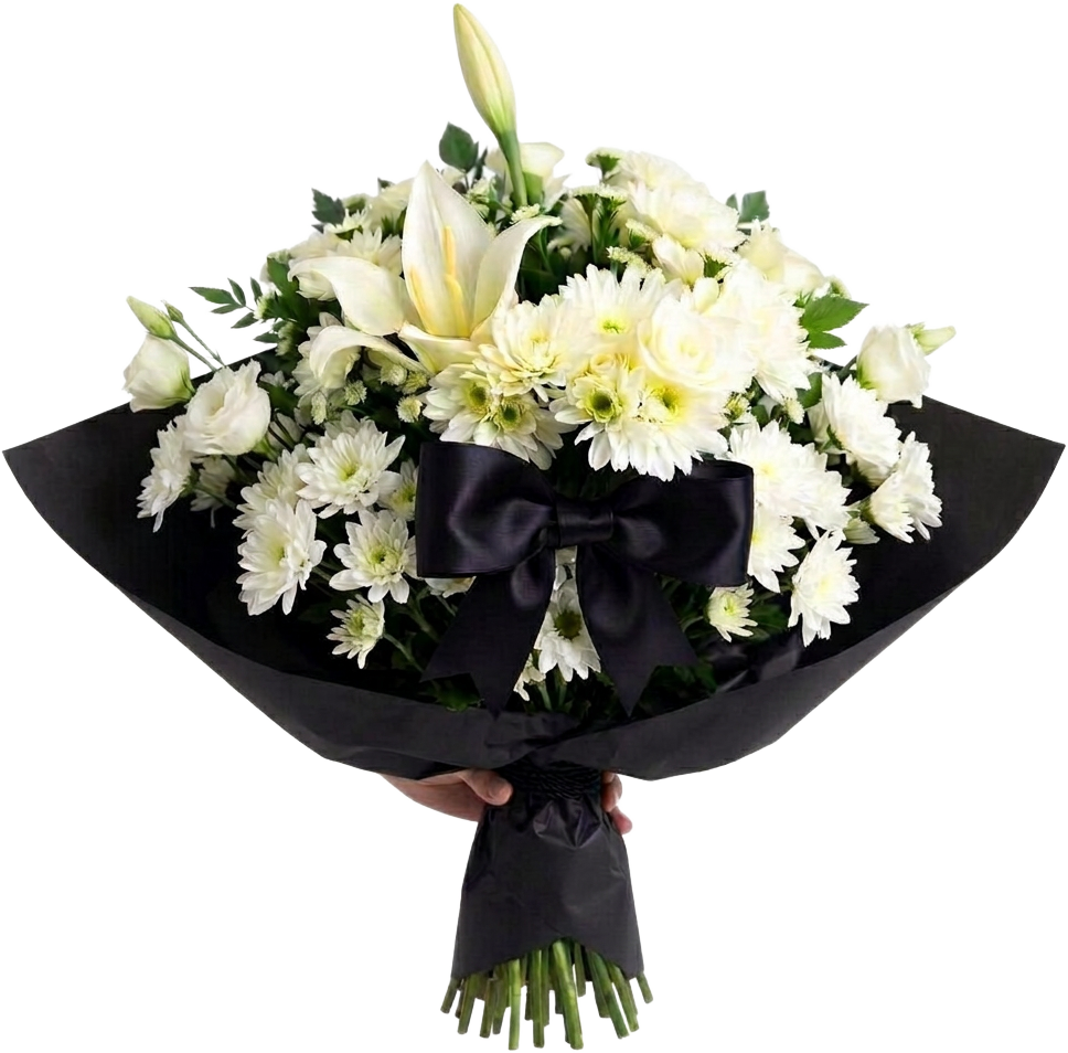 Buchet funerar cu fundă neagră